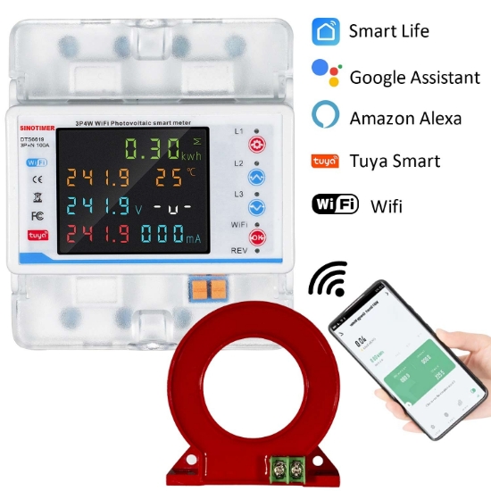Imagine Contor de energie trifazic 3P+N, diferential, protectie supratensiuni, Sinotimer ,WiFi Tuya, bidirecțional, PV100A