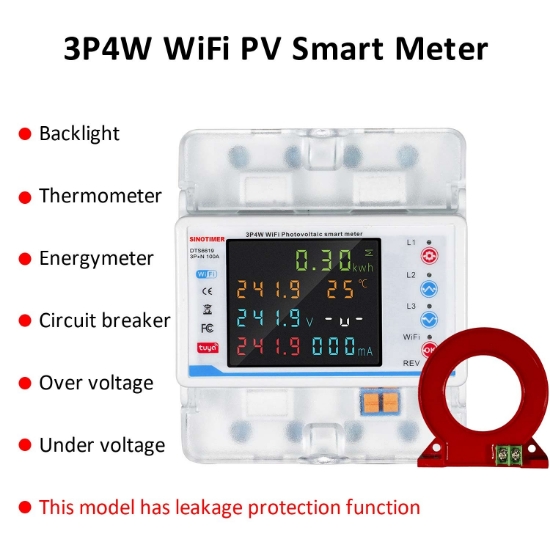 Imagine Contor de energie trifazic 3P+N, diferential, protectie supratensiuni, Sinotimer ,WiFi Tuya, bidirecțional, PV100A