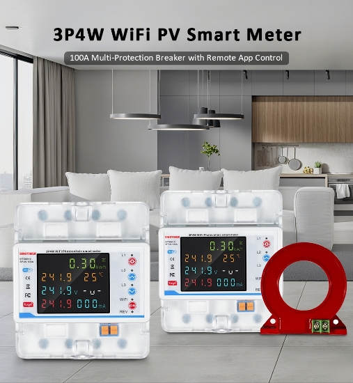 Imagine Contor de energie trifazic 3P+N, diferential, protectie supratensiuni, Sinotimer ,WiFi Tuya, bidirecțional, PV100A