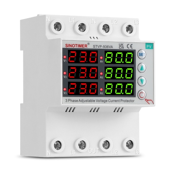 Imagine Releu trifazic SINOTIMER, siguranta digitala  de protectie tensiune trifazic, 1- 80A,  recuperare automata, STVP936VA-80A