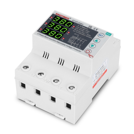 Imagine Releu protectie tensiune trifazic Sinotimer STVP-936V, 80A, 3P+N, 230/400V, supratensiune si subtensiune, PV
