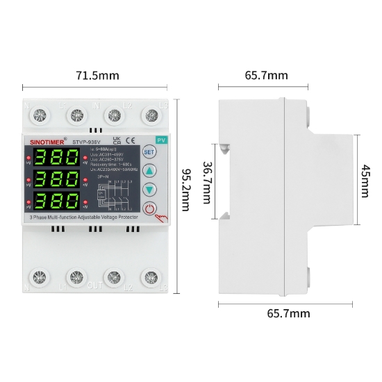 Imagine Releu protectie tensiune trifazic Sinotimer STVP-936V, 80A, 3P+N, 230/400V, supratensiune si subtensiune, PV