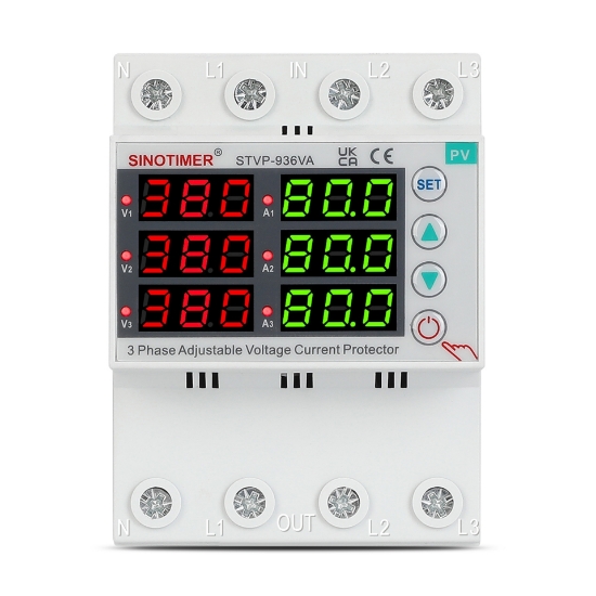 Imagine Releu protectie trifazic Sinotimer STVP-936VA, 80A, protectie tensiune si curent, afisaj digital, PV