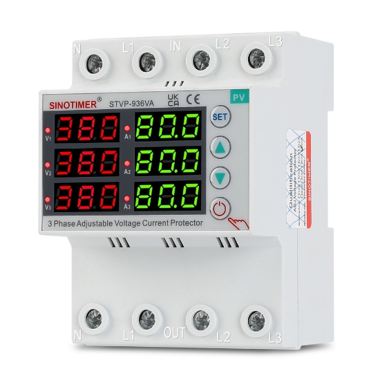 Imagine Releu protectie trifazic Sinotimer STVP-936VA, 80A, protectie tensiune si curent, afisaj digital, PV