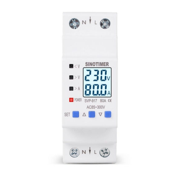 Imagine Releu siguranta digitala protectie tensiune,Sinotimer, intre 1- 80A programabil ,ecran  LED, arata consum kWh, SVP-917-80A