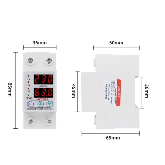 Imagine Releu siguranta digitala  de protectie tensiune, Sinotimer, 63A, ecran  LED, recuperare automata, SVP-63A