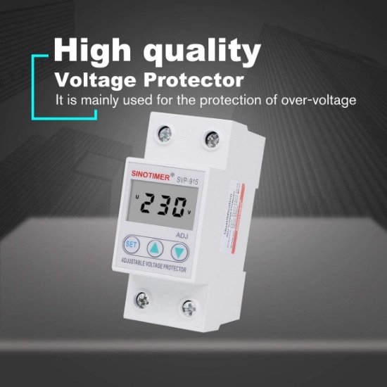 Imagine Releu siguranta digitala  de protectie tensiune, Sinotimer, 63A, SVP-915, ecran  LED, recuperare automata, SVP-915-63A