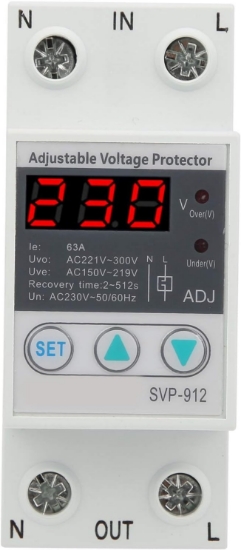 Imagine Releu monofazic protectie tensiune programabil, Sinotimer, 63A, ecran digital LED, recuperare automata, SVP-912-63A