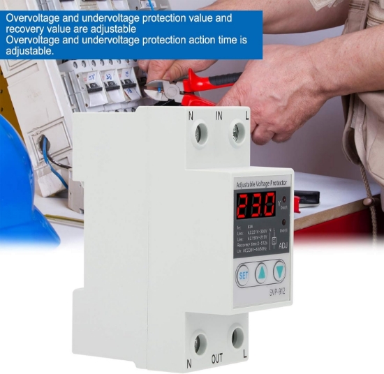 Imagine Releu monofazic protectie tensiune programabil, Sinotimer, 63A, ecran digital LED, recuperare automata, SVP-912-63A