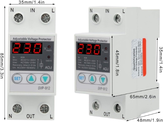 Imagine Releu monofazic protectie tensiune programabil, Sinotimer, 63A, ecran digital LED, recuperare automata, SVP-912-63A