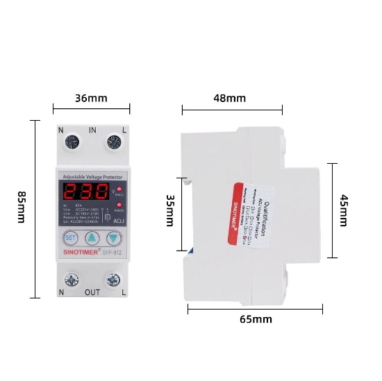 Imagine Releu monofazic protectie tensiune programabil, Sinotimer, 63A, ecran digital LED, recuperare automata, SVP-912-63A