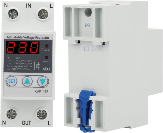 Imagine Releu monofazic protectie tensiune programabil, Sinotimer, 63A, ecran digital LED, recuperare automata, SVP-912-63A