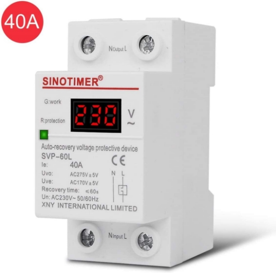 Imagine Releu siguranta digitala  de protectie tensiune, Sinotimer, 40A, 230V, SVP-60L, recuperare automata
