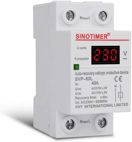 Imagine Releu siguranta digitala  de protectie tensiune, Sinotimer, 40A, 230V, SVP-60L, recuperare automata