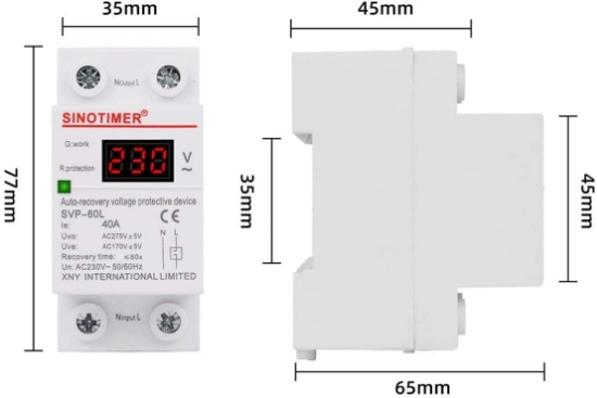 Imagine Releu siguranta digitala  de protectie tensiune, Sinotimer, 40A, 230V, SVP-60L, recuperare automata