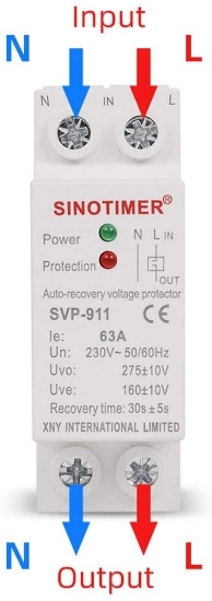 Imagine Releu siguranta digitala  de protectie tensiune, Sinotimer, 63A, 230V,  recuperare automata, SVP-911-63A