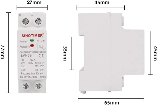 Imagine Releu siguranta digitala  de protectie tensiune, Sinotimer, 63A, 230V,  recuperare automata, SVP-911-63A