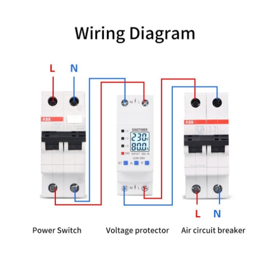 Imagine Releu siguranta digitala protectie tensiune, Sinotimer, intre 1- 63A programabil ,ecran  LED, arata consum kWh, SVP-917-63A