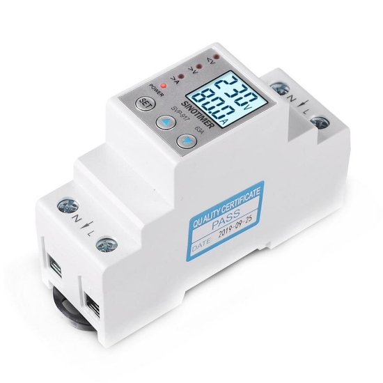 Imagine Releu siguranta digitala protectie tensiune, Sinotimer, intre 1- 63A programabil ,ecran  LED, arata consum kWh, SVP-917-63A