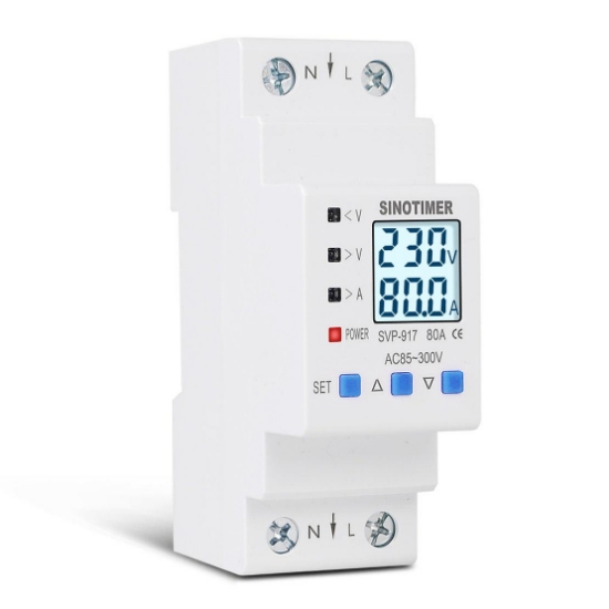 Imagine Releu siguranta digitala protectie tensiune, Sinotimer, intre 1- 63A programabil ,ecran  LED, arata consum kWh, SVP-917-63A