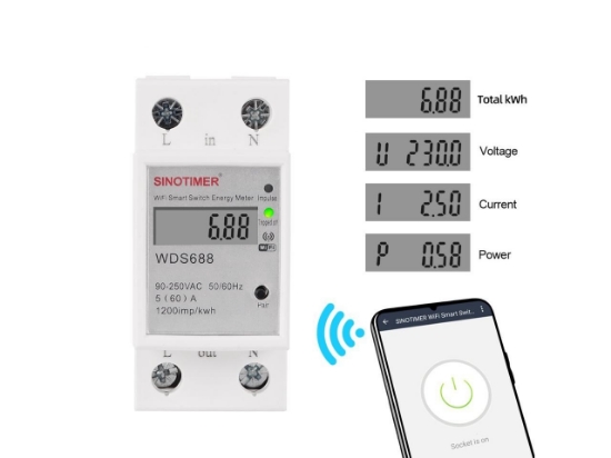 Imagine Comutator monofazat SINOTIMER WDS688 5-60A 230V Smart WiFi Control din aplicatia telefon mobil multifunctional