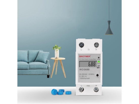 Imagine Comutator monofazat SINOTIMER WDS688 5-60A 230V Smart WiFi Control din aplicatia telefon mobil multifunctional