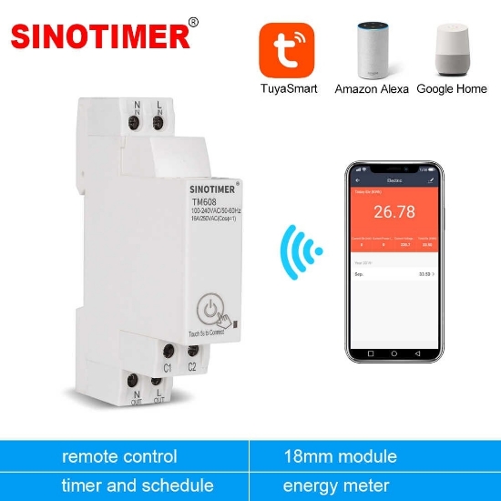 Imagine Comutator WIFI temporizat , Sinotimer, digital monofazat de la distanta SINOTIMER TM608 AC 110V 220V 16A 18mm