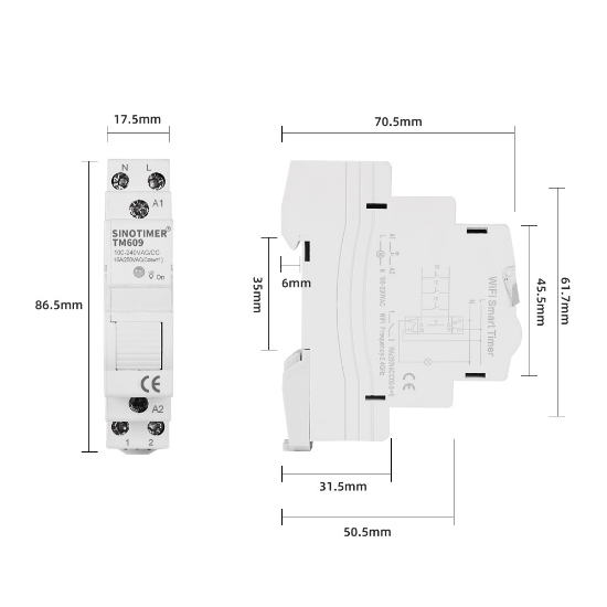 Imagine Siguranta electrica, Sinotimer, comutator temporizat monofazat, control Wifi, 230V AC 50-60Hz, 16A, TM609-16A