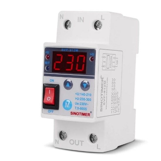 Imagine Releu siguranta digitala de protectie tensiune, Sinotimer, 40A, ecran digital LED, recuperare automata, SVP-912M-40A