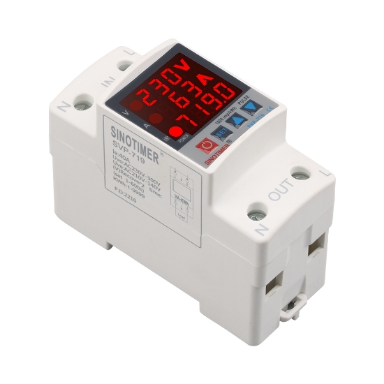 Imagine Releu siguranta digitala de protectie tensiune, Sinotimer, reglabila intre 1 - 63A, contor, ecran digital LED, SVP-719-63A