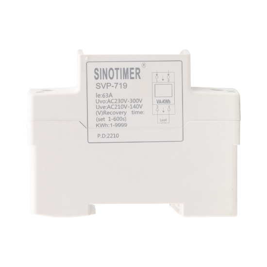 Imagine Releu siguranta digitala de protectie tensiune, Sinotimer, reglabila intre 1 - 63A, contor, ecran digital LED, SVP-719-63A