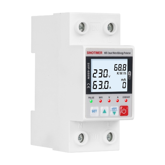 Imagine Releu Sinotimer, Wifi Tuya, diferential, protectie supratensiune, subtensiune, reglabil intre 1-63A, contor energie