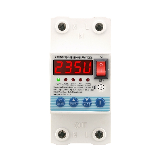 Imagine Releu protecție, SINOTIMER, supratensiune/subtensiune, sparacurent, reglabil 1-63A, diferential 10mA-99mA reglabil, SVP715-63A