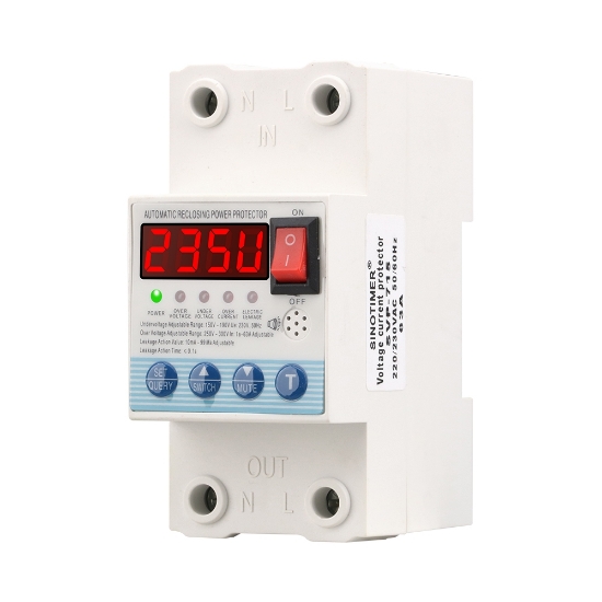 Imagine Releu protecție, SINOTIMER, supratensiune/subtensiune, sparacurent, reglabil 1-63A, diferential 10mA-99mA reglabil, SVP715-63A
