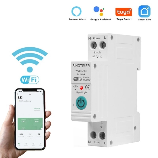 Imagine Intrerupator inteligent 63A AC220V,  WiFi aplicatie Tuya,  temporizator pornit-oprit, protectie curent, contor enegie KWH