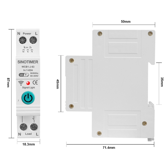 Imagine Intrerupator inteligent 63A AC220V,  WiFi aplicatie Tuya,  temporizator pornit-oprit, protectie curent, contor enegie KWH