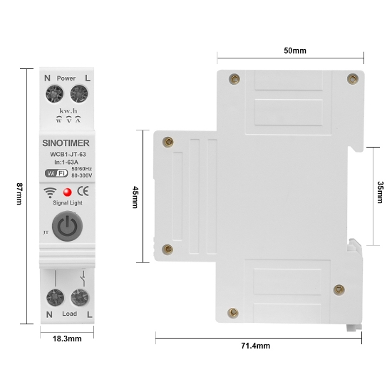 Imagine Releu protectie supratensiune, 63A AC220V, WiFi aplicatie Tuya, temporizator, temperatura, protectie curent, contor energie