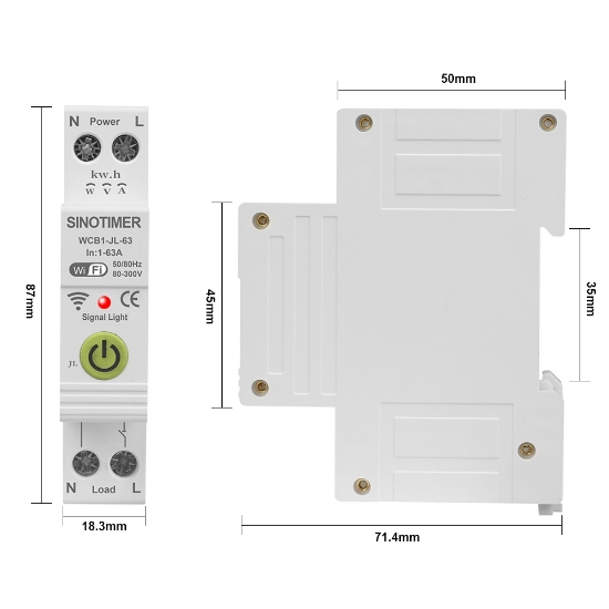 Imagine Releu protectie supratensiune, curent, 63A AC220V, WiFi aplicatie Tuya, temporizator, temperatura, contor KWH, diferential