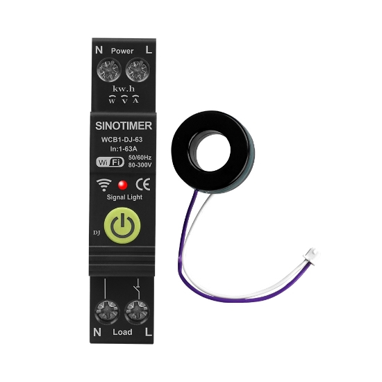 Imagine Releu protectie smart, 63A, WiFi Tuya, temporizator, temperatura, contor KWH, diferential, bidirectional, ajustabil