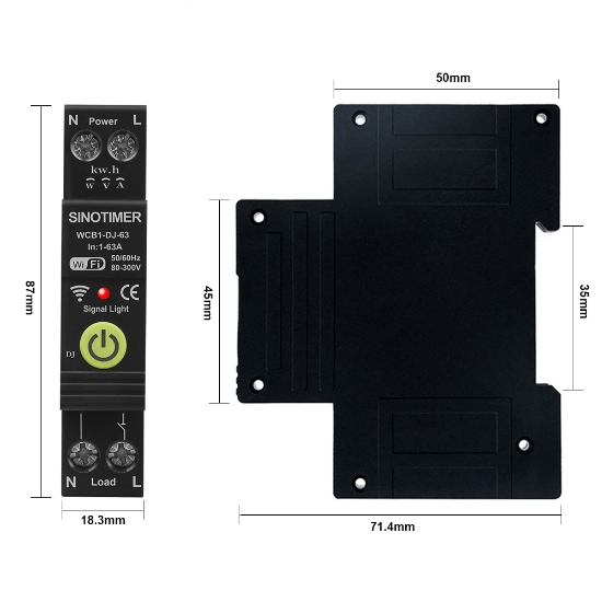 Imagine Releu protectie smart, 63A, WiFi Tuya, temporizator, temperatura, contor KWH, diferential, bidirectional, ajustabil