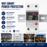 Imagine Releu protectie LED, dubla deconectare, WiFi Sinotimer SVP688W-63AC2, 63A, consum energie, diferential si temperatura