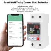 Imagine Releu protectie LED, dubla deconectare, WiFi Sinotimer SVP688W-63AC2, 63A, consum energie, diferential si temperatura