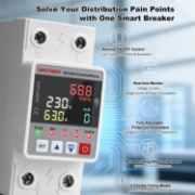 Imagine Releu protectie LED, dubla deconectare, WiFi Sinotimer SVP688W-63AC2, 63A, consum energie, diferential si temperatura