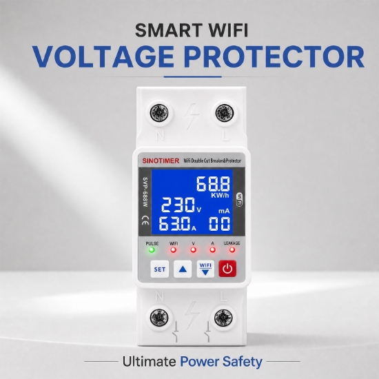Imagine Releu protectie, dubla deconectare, WiFi Sinotimer SVP688W-63AN2, 63A, monitorizare energie (PV), bidirectional