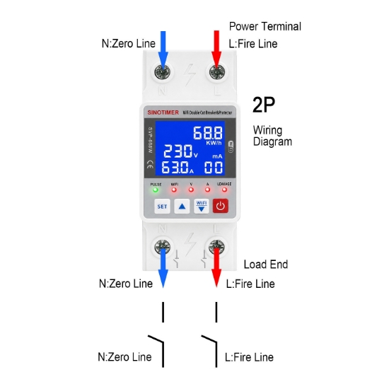 Imagine Releu protectie, dubla deconectare, WiFi Sinotimer SVP688W-63AN2, 63A, monitorizare energie (PV), bidirectional