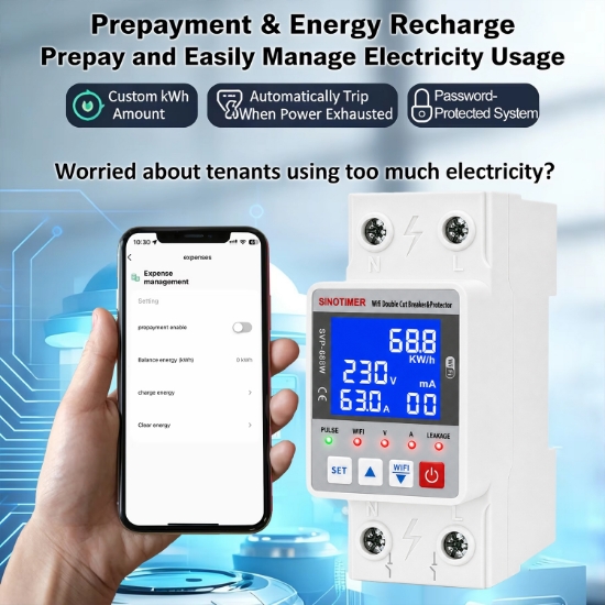 Imagine Releu protectie, dubla deconectare, WiFi Sinotimer SVP688W-63AN2, 63A, monitorizare energie (PV), bidirectional