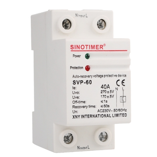 Imagine Protectie automata Sinotimer SVP-60, 40A, protectie supratensiune si subtensiune cu reconectare automata, 230V AC, sina DIN