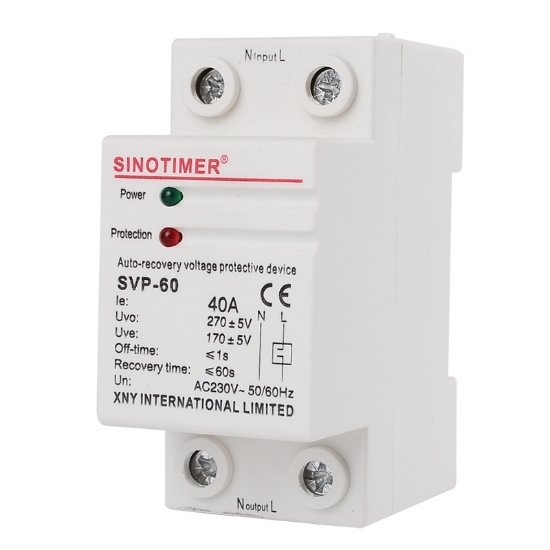 Imagine Protectie automata Sinotimer SVP-60, 40A, protectie supratensiune si subtensiune cu reconectare automata, 230V AC, sina DIN
