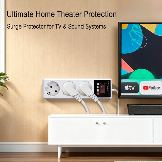 Imagine Priza multipla SINOTIMER SVP103VA-EU, protectie reglabila la supratensiune, subtensiune si supracurent, afisaj digital LCD, 230V