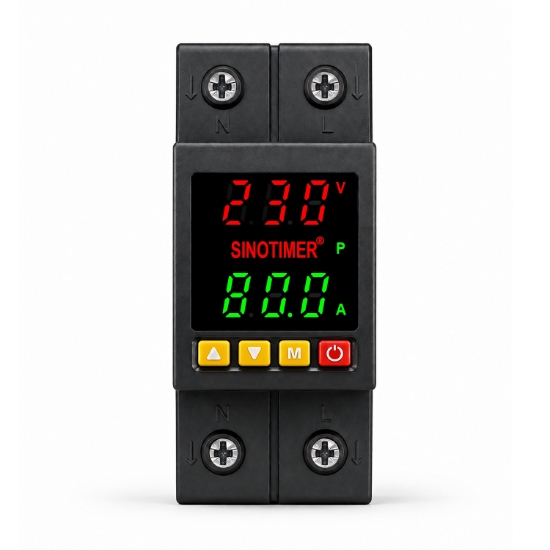 Imagine Releu protectie tensiune si curent Sinotimer SVP-718D, 80A, 230V, 2P, afisaj digital, negru